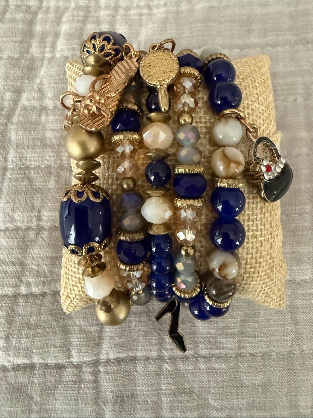 NWOT Gold & Navy Beaded Stretch Bracelet Set - Women's Fashion Jewelry